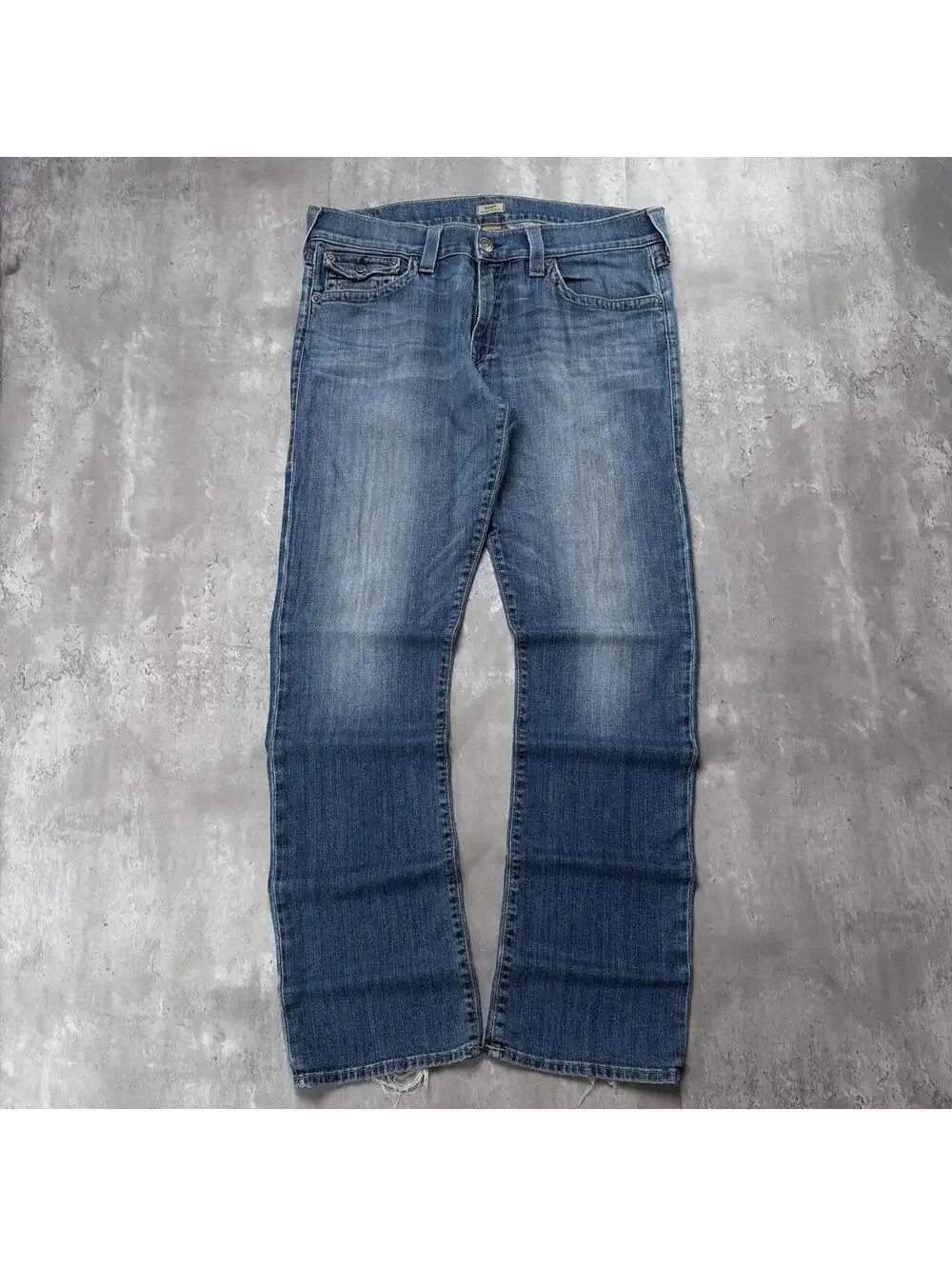 Y2K Blue True Religion Grunge Ricky Straight Distressed Skater Denim Jeans